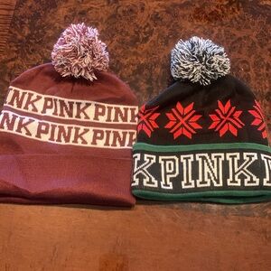 2 nwot Victoria secret “pink” brand Bennie’s with Pom Poms on top!